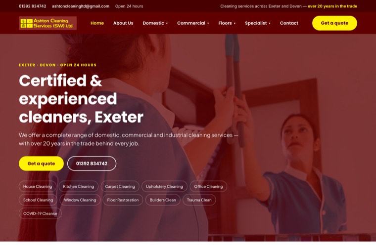 Ashton Cleaning’s website, before-and-after sliders on their own work
