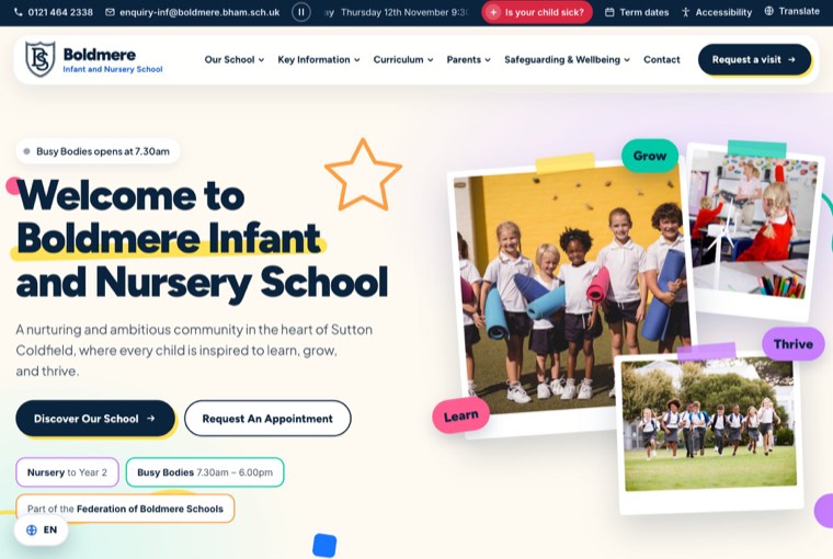 Boldmere Infant School’s website, statutory documents, diary dates and an office that updates them