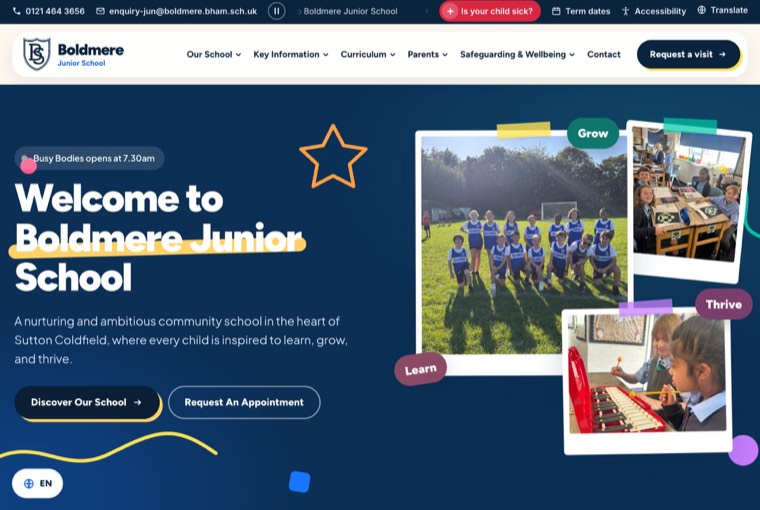 Boldmere Junior School’s website, the same, for the junior school next door
