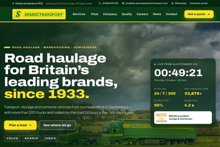 The home page of sparkstransport.com, built by Mediatopia