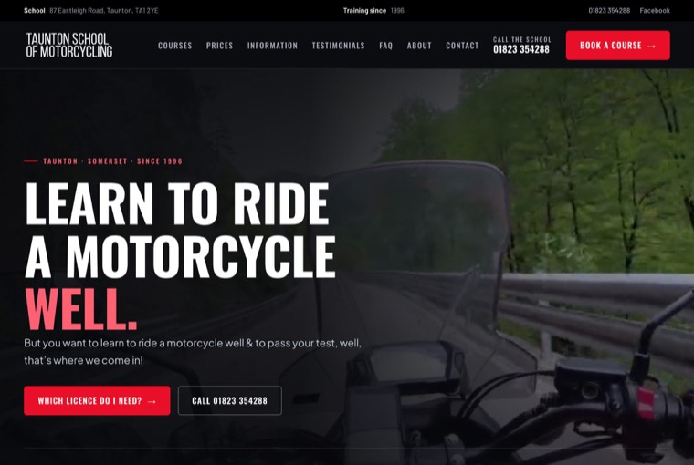 Taunton School of Motorcycling’s website, course pages that explain the licence route