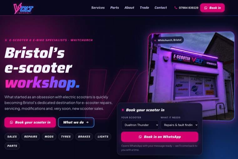 Volt Bristol’s website, a repair workshop's site, priced by the job