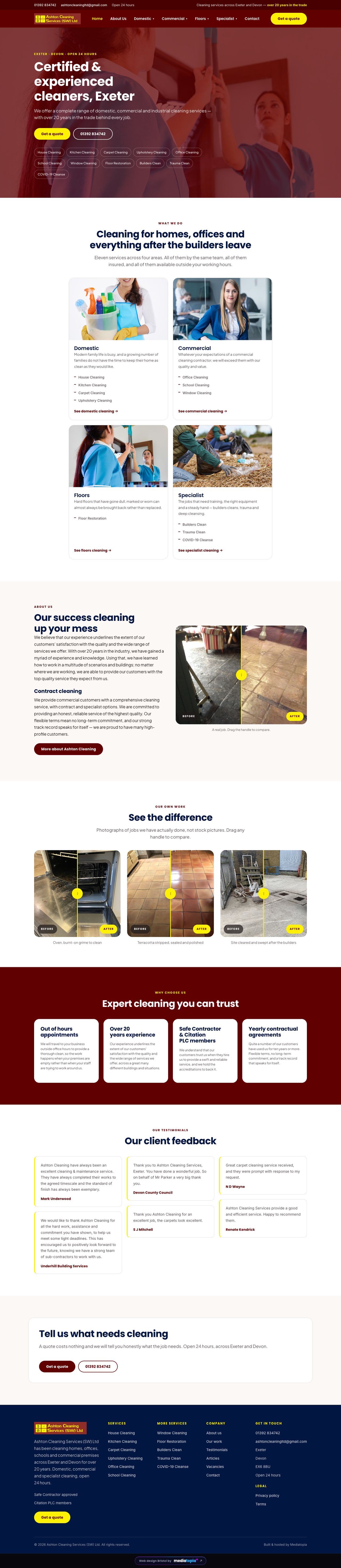 Ashton Cleaning website designed and built by Mediatopia