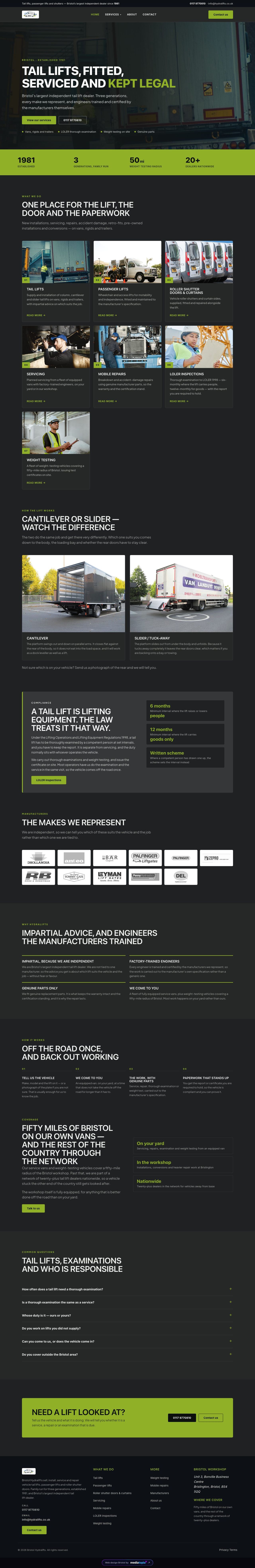 Bristol Hydralifts website designed and built by Mediatopia