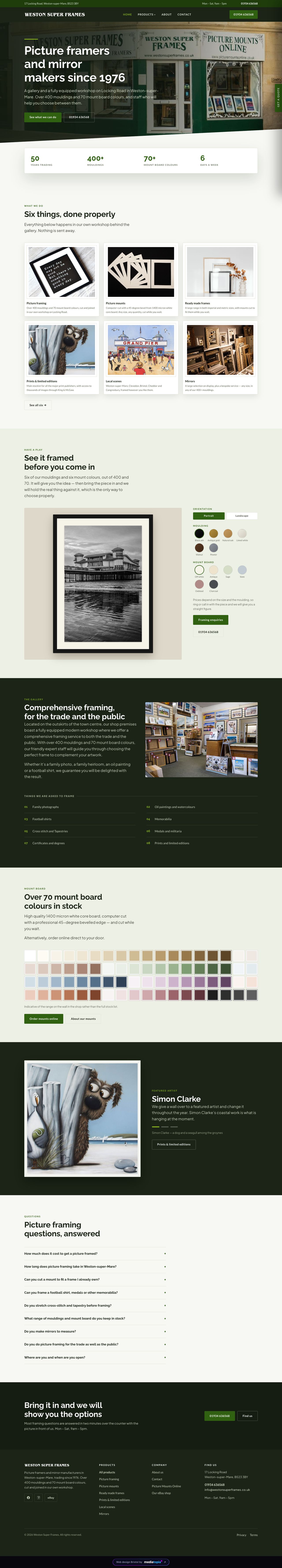 Weston Super Frames website designed and built by Mediatopia