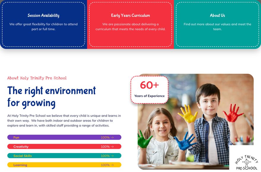 Holy Trinity Pre-School website designed and built by Mediatopia