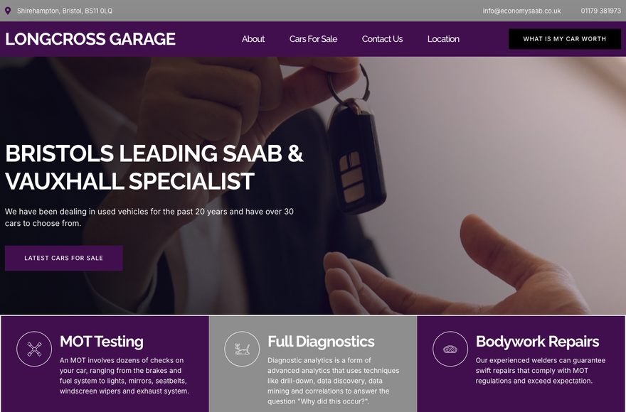 Longcross Garage website designed and built by Mediatopia