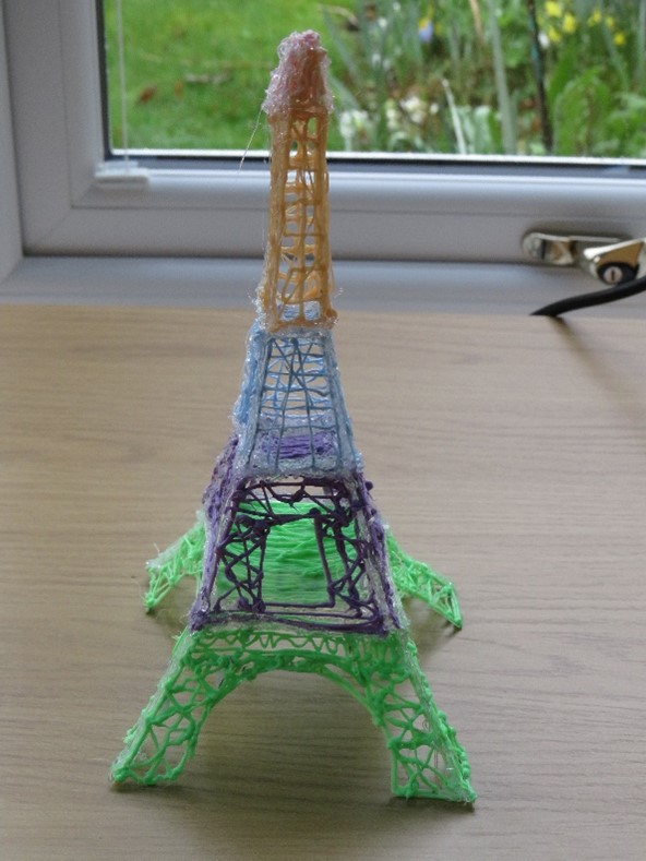 An Eiffel Tower model made with a 3D pen