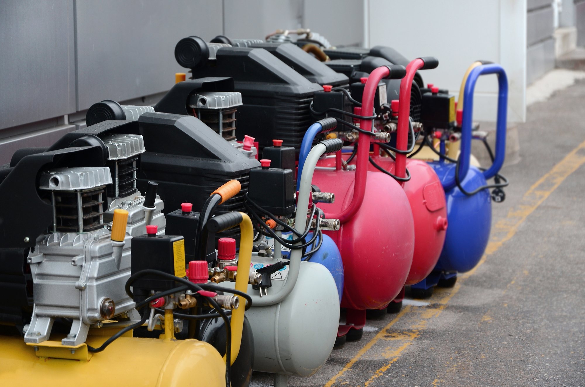 A row of new air compressors