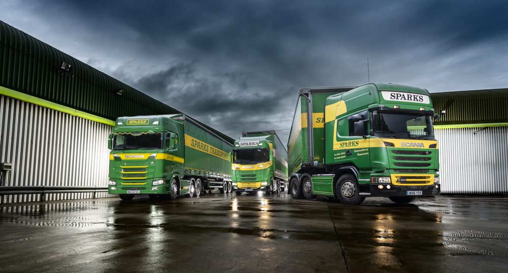 A line of Sparks trucks in the Glastonbury yard