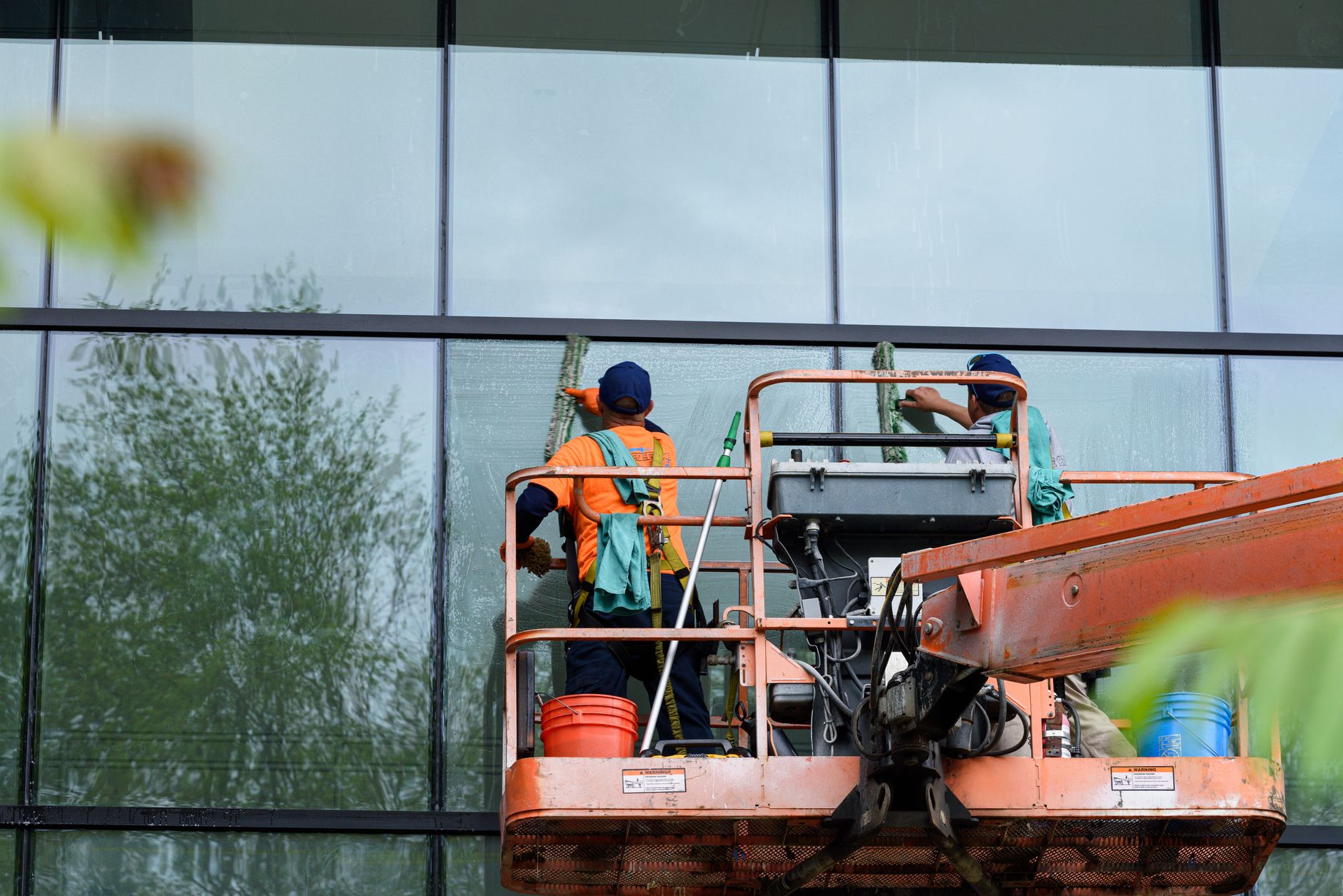 Cherry picker window cleaning