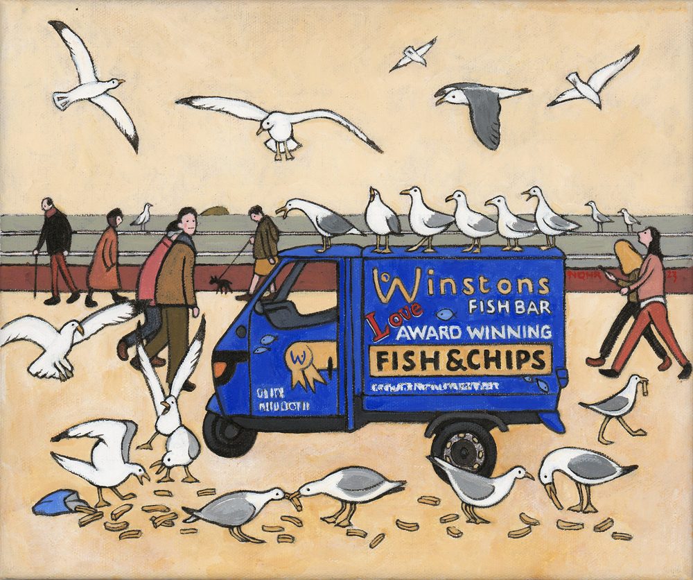 Seagulls & Chips &ndash; Weston-Super-Mare &mdash; a painting by Nick Roberts