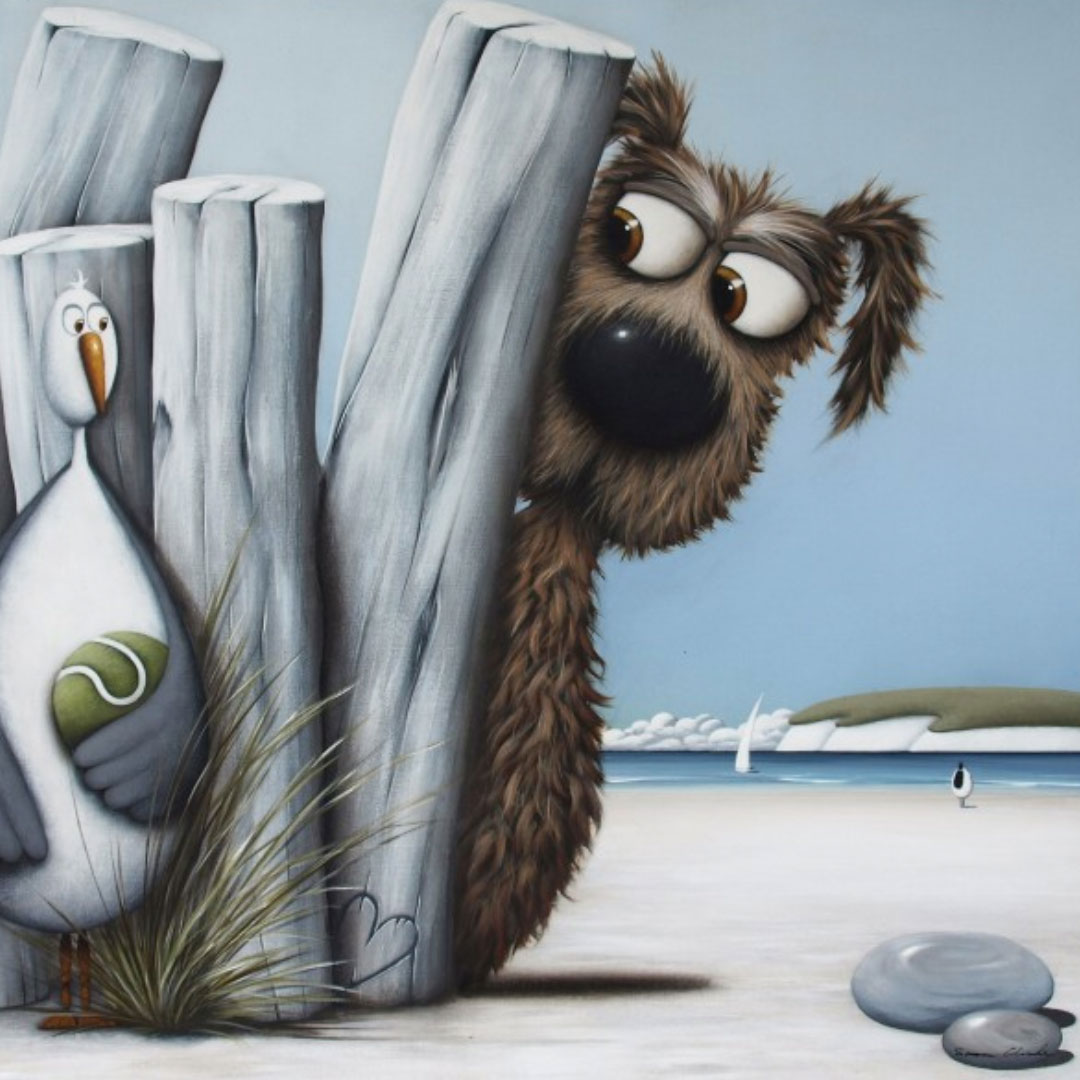 Simon Clarke &mdash; a dog and a seagull among the groynes