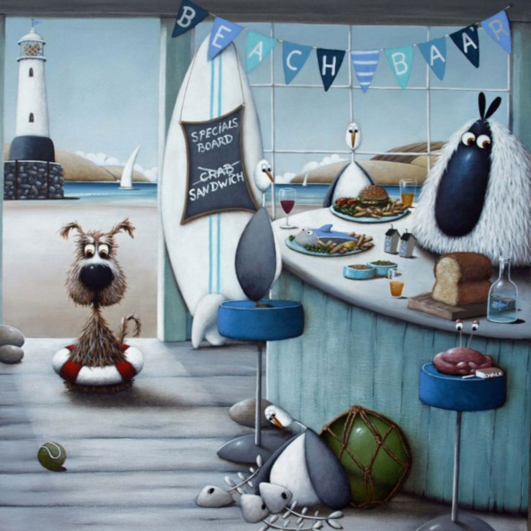 Simon Clarke &mdash; a dog and a sheep at the beach bar