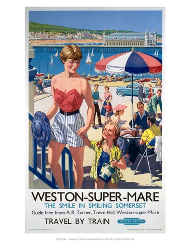 A vintage British Railways Western Region poster of the sands at Weston-super-Mare