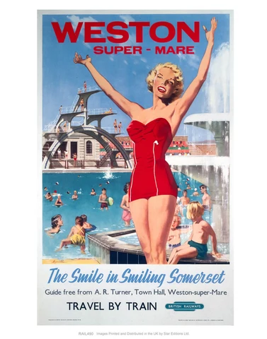 A vintage British Railways poster of the open air pool at Weston-super-Mare